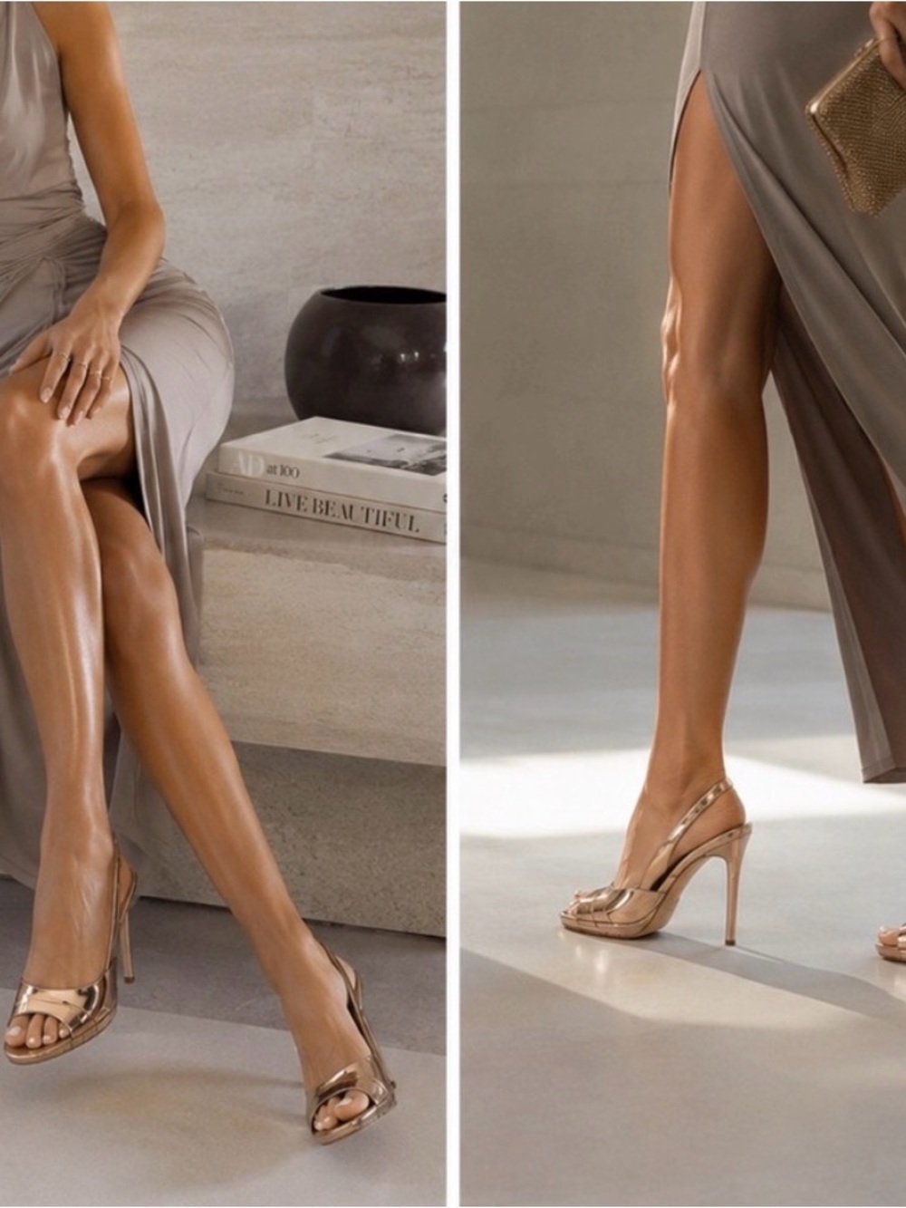$195.00 BCBGMAXAZRIA Rose Gold Stiletto Peep Toe Heels / Slingback Sandals 40